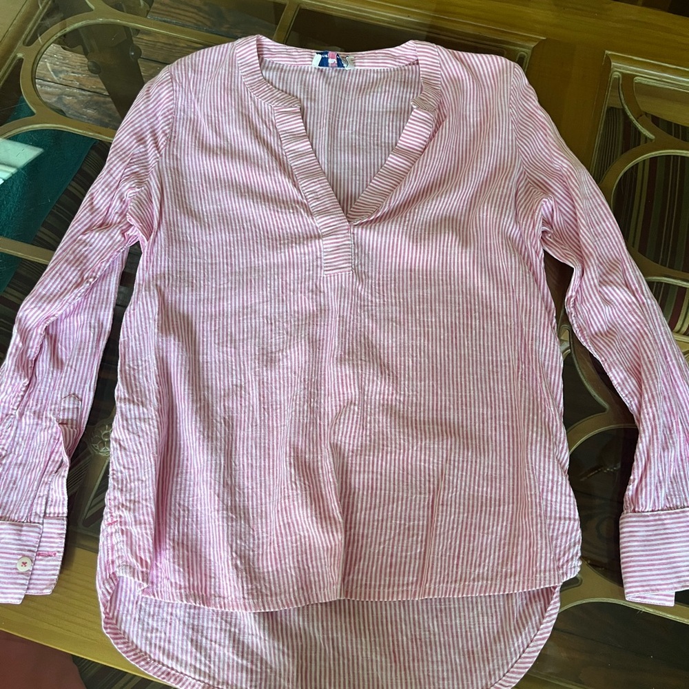 Pink Striped Long Sleeve Blouse